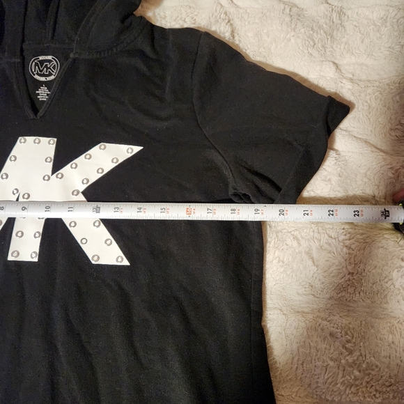 Michael Kors Womens Sz L Mini T Shirt  Dress Black White Logo Hooded Read - Picture 4 of 11